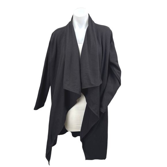 Breakout Black Draped Open Front Long Sleeve Asymmetric Cardigan Sweater Top M - Picture 1 of 3